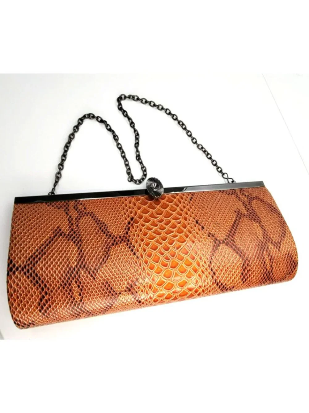 Vintage Lapis Handbag Purse Faux Snakeskin Brown Shoulder Bag Clutch VR609